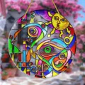 Bohemian style colorful acrylic suncatcher with sun and eye patterns - Abstract Eye and Sun Style (5) / 15x15x0.2cm