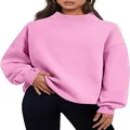 Lockerer rosa Fleece-Sweatshirt mit halbem Stehkragen für Damen, Herbst Winter Stil. - S / Rosa