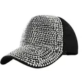 Stijlvolle zwarte baseballpet volledig versierd met glanzende zilveren strassteentjes - M (56-58cm) / Zwart/Witte Zirkonia