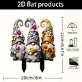 Quirky 2D acrylic gnome garden stakes with floral details and waterproof finish - 4 / Three Gnomes (4) / Colorful