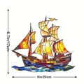 Detailed dimensions of multi-colored sailing ship stained glass suncatcher for window. - 15*15*0.2 / Colorful Sailing Ship Style (23)