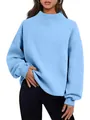 Fashionable women's oversized mock neck fleece sweatshirt in vibrant sky blue color. - S / Tops / Sky Blue