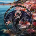 Bohemian gothic dark fairy acrylic hanging disk with ornate purple wings design - Dark Elf Girl Style (11) / 15x15x0.2cm