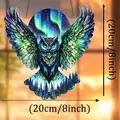 Whimsical owl stained glass suncatcher featuring northern lights and forest design, 8 inch - Northern Lights Forest Owl Style (554) / 20x20x0.2cm