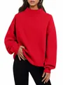 Cozy women's oversized thick fleece sweatshirt with semi-high neck in vibrant red color - S / Tops / Red
