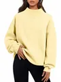 Loose pale yellow mock neck sweatshirt for women autumn winter style - S / Tops / Light Yellow