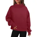 Women's oversized mock neck fleece sweatshirt in maroon for autumn and winter - S / Tops / Burgundy