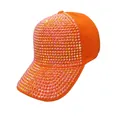 Oranje honkbalpet met glinsterende strassteentjes voor modieuze zonbescherming. - M (56-58cm) / Oranjerood