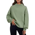 Oversized sage green mock neck sweatshirt for women in cozy thick fleece material - S / Tops / Light Green