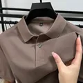 Premium brown short sleeve cotton silk polo shirt featuring textured pique fabric detail - M / Brown