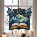 Whimsical stained glass window suncatcher Style C featuring mountain and open book design - 15*15*0.2 / Snowy Mountain Book Style C (44)