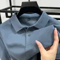 Close-up of blue pique cotton polo shirt with ribbed collar and buttons - M / Grey Blue