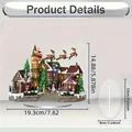 Detailed view of a Christmas village resin ornament with Santa's sleigh and reindeer - Snowy Town and Flying Sleigh Style (16)
