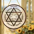 Bohemian acrylic hanging disk with hexagram and archangel names design - Seven Archangels Style (20) / 15x15x0.2cm