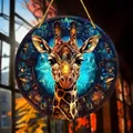 Bohemian stained glass style giraffe portrait acrylic round hanging plate home decor - Mandala Giraffe Style (21) / 15x15x0.2cm