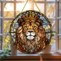 Bohemian stained glass style acrylic round ornament with regal lion crown art design - Crown Lion Style (24) / 15x15x0.2cm