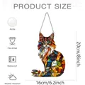 Whimsical cat shaped stained glass suncatcher with vibrant colorful geometric patterns - 15*15*0.2 / Geometric Puzzle Cat (50)
