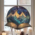 Whimsical stained glass mountain and open book suncatcher ornament Style A for window decor - 15*15*0.2 / Golden Mountain & Starry Night Style A (55)