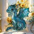 Whimsical blue stained glass dragon suncatcher ornament for indoor window hanging - 15*15*0.2 / Blue Baby Dragon Style (56)