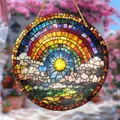 Vibrant bohemian sun and rainbow acrylic suncatcher for indoor and outdoor hanging décor - Sun Rainbow and Earth Style (38) / 15x15x0.2cm