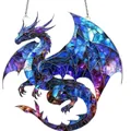 Fantasy stained glass dragon suncatcher with vibrant blue and purple mosaic patterns - 15*15*0.2 / Starry Night Dragon Style (58)