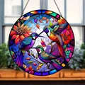 Bohemian style colorful hummingbird decorative acrylic suncatcher disk with chain - Hummingbirds and Flowers Style (41) / 15x15x0.2cm
