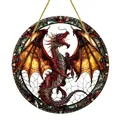 Colorful Bohemian stained glass style red dragon circular acrylic hanging ornament - Mythical Red Dragon Style (43) / 15x15x0.2cm