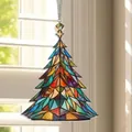 Vibrant stained glass Christmas tree suncatcher hanging in a bright sunlit window - 15*15*0.2 / Colorful Christmas Tree Style (30)