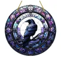 Decorative round acrylic hanging plaque featuring bohemian raven stained glass art - Black Raven Style (44) / 15x15x0.2cm