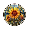Bohemian style acrylic round disc with vibrant stained glass sunflower design for decoration - Sunflower Style (45) / 15x15x0.2cm