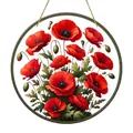 Bohemian round acrylic decorative plate with vibrant red poppy flower design for home decor - Red Poppy Flowers Style (46) / 15x15x0.2cm