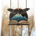 Gothic stained glass mountain and book suncatcher in Style B window decoration - 15*15*0.2 / Snow Mountain Bat Wing Style B (31)