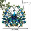 Vibrant peacock stained glass sun catcher window hanging decoration 8 inch - 15*15*0.2 / Blue-Green Spreading Peacock Style (36)