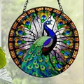 Decorative Bohemian stained-glass style acrylic peacock suncatcher ornament with hanging chain - Peacock Spreading Tail Style (51) / 15x15x0.2cm