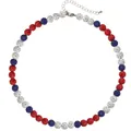 Vibrant red white and blue 10mm rhinestone bead baseball necklace with adjustable chain - Red, White and Blue Rhinestone Ball Style (2)