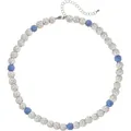 Adjustable sports baseball necklace featuring 10mm blue and white rhinestone sparkling beads - White and Blue Rhinestone Ball Style