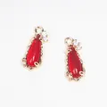 Elegant red teardrop glass pendant with copper zircon bezel for DIY jewelry making. - Approx. 7x16mm Teardrop / Red