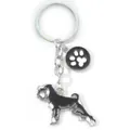Detailed view of a black and white zinc alloy Schnauzer dog keychain with a cute paw charm - Black Schnauzer with Paw Print Tag (M10192)