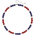 Adjustable baseball necklace with blue, white, and red 10mm rhinestone beads - Red, White and Blue Rhinestone Ball Style