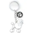 Detail of a white poodle dog keychain made of zinc alloy with paw print charm - White Poodle with Paw Print Tag (M10191)