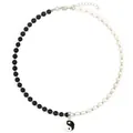 Handmade yin yang pendant necklace featuring black beads and white artificial pearls for women - Tai Chi Artificial Pearl Style