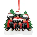 Handcrafted family of five black bears Christmas ornament with green glittery trees - 5 Black Bears Style