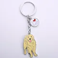 Detailed view of enamel Golden Retriever keychain with I Love Dogs charm - Golden Retriever