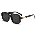 Moderne modische quadratische Doppelsteg-Sonnenbrille mit goldfarbenem Scharnier - Wie abgebildet / C1-Glänzend schwarzer Rahmen goldener Bügel-Schwarzgraue Gläser