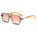 Retro square double bridge sunglasses with gradient orange lenses and anti-UV protection. - C5-Transparent Gray Frame White Orange Leg-Double Pink Lens