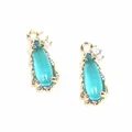 Cyan teardrop glass pendant with zirconia accents and gold-plated copper border for DIY jewelry - Approx. 7x16mm Teardrop / Lake Blue