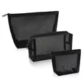3-teiliges Set schwarze Mesh-Kosmetiktaschen für Reise- und Toilettenartikel-Aufbewahrung - 3-teiliges Set / Schwarz