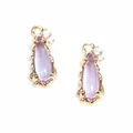 Elegant lavender teardrop glass pendant with zircon accents and gold finish for DIY jewelry - Approx. 7x16mm Teardrop / Crystal Purple