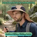 Cappello con ventilatore solare e protezione nuca per pesca all'aperto ed escursioni - Regolabile / Cachi (Ventilatore solare potenziato)