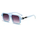 Stylish light blue square sunglasses with purple gradient lenses for SKU - C7-Shiny Blue Frame Black Blue Leg-Double Gray Lens